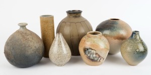 Seven assorted Australian studio pottery vases including COL LEVY, the largest 24cm high