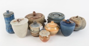 Nine assorted Australian studio pottery lidded jars, ​​​​​​​the largest 20cm high