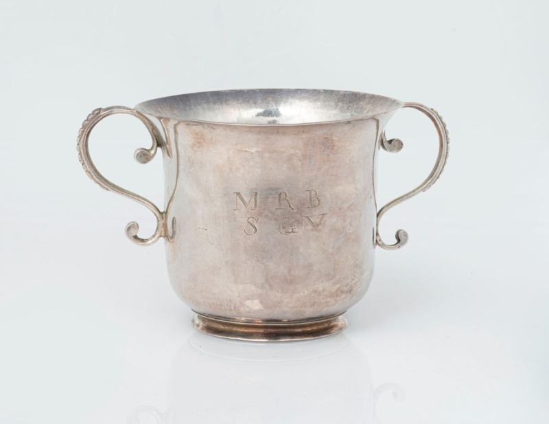 HESTER BATEMAN of London 18th century Guernsey style christening cup, made for JOHN PIERRE DU PORT, circa 1784, 7cm high, 12cm wide, 108 grams