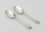 An 18th century CHANNEL ISLANDS silver pair of trefid spoons by JEAN GAVEY of Jersey, circa 1730, both engraved "E.L.C.", 18cm long, 74 grams total