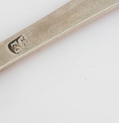 An 18th century CHANNEL ISLANDS silver pair of trefid spoons by JEAN GAVEY of Jersey, circa 1730, both engraved "E.L.C.", 18cm long, 74 grams total - 3