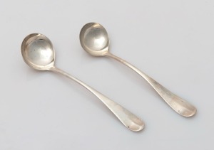 Two 18th century CHANNEL ISLANDS silver sauce ladles, by GEORGE MAUGER and GEORGE HAMON of Jersey, circa 1780, the largest 17cm long, 64 grams total