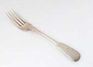 An antique CHANNEL ISLANDS fiddle pattern fork by CHARLES WILLIAM QUESNEL of Jersey, 21.5cm long, 88 grams