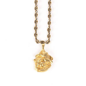 NECKLACE: 14ct gold necklace with gold nugget style pendant. Total weight 15 grams.
