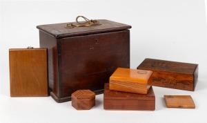 Seven assorted antique and vintage timber boxes and cases, 19th and 20th century, 23cm high