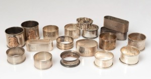 NAPKIN RINGS assorted group of antique and vintage silver examples, some with gold monograms, 19th/20th century, (18 items), 400+ grams