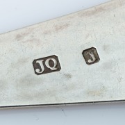 An antique CHANNEL ISLANDS silver serving spoon by JACQUES QUESNEL of Jersey, circa 1800, engraved with monogram, 28.5cm long, 96 grams total - 2