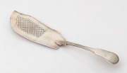 An 18th century CHANNEL ISLANDS silver fiddle and thread pattern fish slice by GEORGE HAMON&nbsp;of Jersey, circa 1780, with engraved bird crest, 31.5cm long, 158&nbsp;grams
