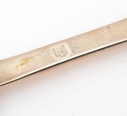 Five antique CHANNEL ISLANDS silver Hanoverian pattern dessert and tablespoons, makers include GEORGE MAUGER Snr. of Jersey, PIERRE AMIRAUX of Jersey (2), and a Guernsey example stamped "I.H.", circa 1740 to 1770, the largest 20.5cm long, 212 grams total  - 3