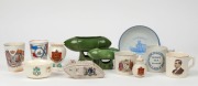 SOUVENIR & ROYALTY PORCELAIN group including Edward VII, WWI tank, etc., 19th and 20th century, (12 items), the largest 10.5cm high