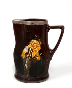 ROYAL DOULTON antique English porcelain ale jug with sterling silver mount, early 20th century, black factory mark to base, 20.5cm high