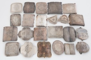 Australian silver antique belt buckles, makers include WENDT, KERR, BRUNKHORST, STOKES, FARMER & CO., BASSE, ANDERSON & HALL, etc, (22 items), 878 grams total
