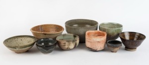 Nine assorted Australian studio pottery bowls including KWIRAK CHOUNG, PETER RUSHWORTH AND JOHN DERMER, the largest 12cm high