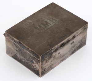 WENDT of Adelaide, antique Australian silver cigarette box with engraved top "M.M.B. August 6th, 1903", stamped "WENDT" with pictorial marks, 11cm wide, 336 grams total (including cedar lining)
