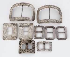 Assorted antique silver shoe buckles, including examples by WILLIAM EDWARDS, STOKES & SON, WILLIAM KERR, etc, 19th/20th century, (9 items), the largest (by Edwards) 7.5cm wide,135 grams total