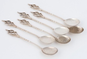 SARGISONS of Hobart, set of six Australian silver teaspoons, in original box, 12cm long, 52 grams total