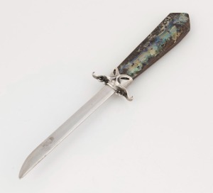 Australian silver paper knife with solid boulder opal handle, 20th century, 21cm long