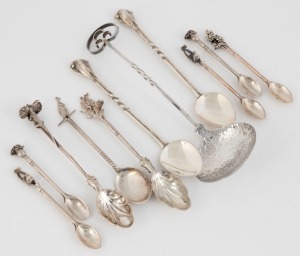 Eleven assorted Australian silver spoons decorated with native flora and fauna, 20th century, ​​​​​​​the largest 14cm long, 106 grams total