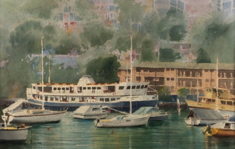 ALLAN WAITE (1924-2010), Lady Northcott At Mossman Bay, watercolour, signed lower left "Waite", ​​​​​​​35 x 53cm, 53 x 72cm overall