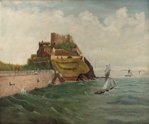 TOUZEL (British), Mont Orgueil Castle, (Jersey), oil on canvas, signed lower right "Touzel, 1896", titled verso on stretcher, 49 x 59cm, 68 x 78cm overall