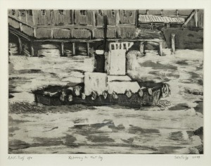 JULIAN TWIGG (1964 - ), Returning to Mort Bay, artist proof lithograph, 1/2, signed lower right "Julian Twigg, 2009", 26 x 32cm, 49 x 55cm overall