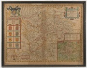 JOHN SPEED two antique hand-coloured maps of Devon, and assorted Channel Islands including Guernsey, dated 1610, the larger 43 x 56cm overall - 2