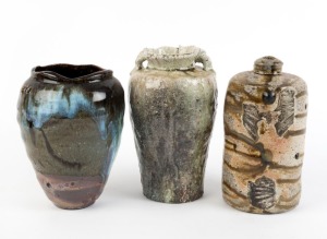 Thee assorted studio pottery vases by IAN JONES, JOSEPH PURTLE and OWEN RYE, the largest 23cm high