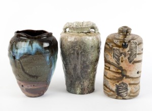 Thee assorted studio pottery vases by IAN JONES, JOSEPH PURTLE and OWEN RYE, the largest 23cm high