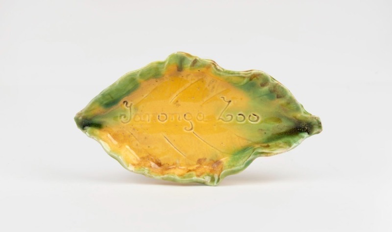 GRACE SECCOMBE pottery leaf dish, titled "Taronga Zoo", 16cm wide