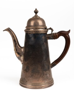 An English sterling silver coffee can, made in London, 25cm high, 982 grams including wooden handle