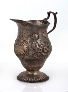 CHANNEL ISLANDS silver cream jug with floral decoration by JOHN DAMER of Jersey, mid 19th century, 13cm high, 122 grams