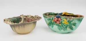 CASTLE HARRIS pottery flannel flower bowl, together with a bowl with applied fruit decoration, (2 items), both incised "Castle Harris", 20cm and 21cm wide