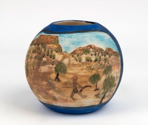 LAWRENCE INKAMALA hand-painted spherical pottery vase, signed "Lawrence Inkamala", 13cm high
