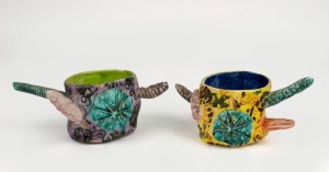 JENNY ORCHARD pair of art pottery bowls, signed "Jenny Orchard", 9cm high, 20cm wide