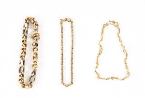 BRACELETS: Three gold bracelets (18ct and 14ct).19 grams.