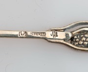 LINTON of Perth boxed set of six Australian silver coffee spoons with wildflower motifs, 20th century, stamped "JAL. ST. SILVER", 8.5cm long, 44 grams total - 2