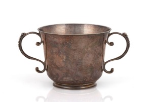 An 18th century CHANNEL ISLANDS Guernsey silver christening cup, by unknown maker stamped "S.R.", circa 1775, inscribed "R.G.B.", 6.5cm high, 12cm wide, 98 grams