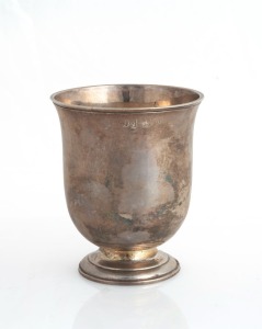 An 18th century CHANNEL ISLANDS silver wine beaker by JACQUES LIMBOUR" of Jersey, circa 1700, engraved "M.S.", 8.7cm high, 111 grams