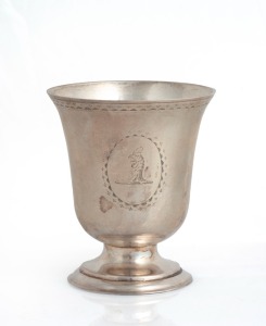 HESTER BATEMAN of London18th century CHANNEL ISLANDS Jersey style silver wine beaker, circa 1784, engraved with cockerel crest, ​​​​​​​9cm high, 122 grams