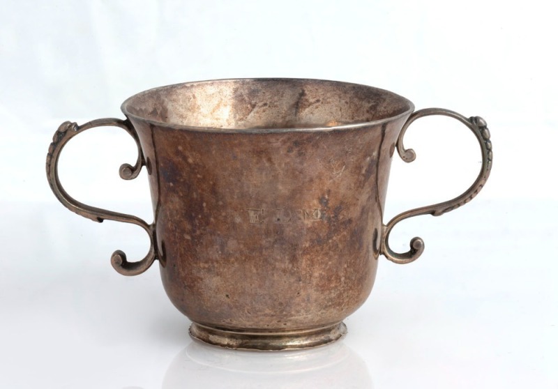 An 18th century CHANNEL ISLANDS christening cup by PIERRE MAINGY, circa 1775, inscribed "E.L.M.", 8cm high, 12cm wide, 105 grams