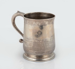 An early 19th century CHANNEL ISLANDS silver mug by JEAN PERCHARD of Guernsey, 9.5cm high, 185 grams