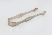 Antique 18th century CHANNEL ISLANDS bright cut silver sugar tongs by GEORGE HAMON of Jersey, circa 1795, engraved "I.E.P.C.", 14.5cm long, 33 grams - 2