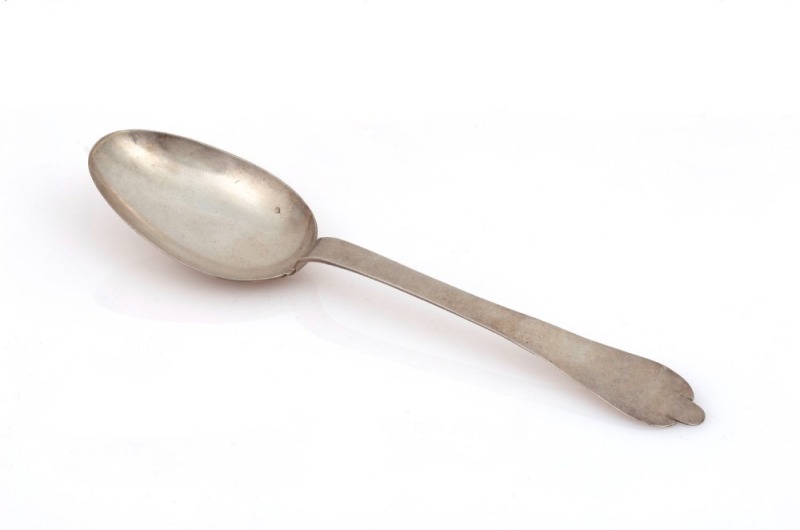 An 18th century CHANNEL ISLANDS silver trefid spoon stamped "T.P." most likely of Jersey, circa 1750, engraved "S.N.", 18.5cm long, 24 grams