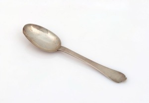 An 18th century CHANNEL ISLANDS silver trefid spoon by THOMAS CARTAULT of Jersey, circa 1760, engraved "I.B.L.", 18cm long, 28 grams