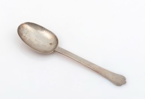 A 17th century CHANNEL ISLANDS silver trefid spoon by ABRAHAM HEBERT of Jersey, circa 1690, engraved "E.D.", 18cm long, 44 grams