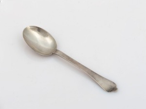 An 18th century CHANNEL ISLANDS silver trefid spoon stamped "G.S." of Jersey, circa 1735, engraved "S.L.G.", 19cm long, 28 grams