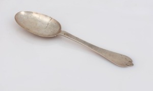 An 18th century CHANNEL ISLANDS silver trefid spoon by JEAN GAVEY of Jersey, circa 1720, engraved "F.C.B.", 18cm long, 26 grams