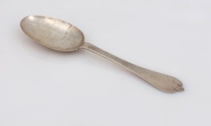 An 18th century CHANNEL ISLANDS silver trefid spoon by JEAN GAVEY of Jersey, circa 1720, engraved "F.C.B.", 18cm long, 26 grams
