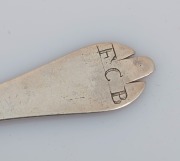 An 18th century CHANNEL ISLANDS silver trefid spoon by JEAN GAVEY of Jersey, circa 1720, engraved "F.C.B.", 18cm long, 26 grams - 3