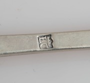 Seven assorted 18th century CHANNEL ISLANDS silver serving spoons and tablespoons, Jersey makers including GEORGE HAMON (2), PIERRE AMIRAUX, (2), THOMAS DE GRUCHY & JEAN LE GALLAIS, plus an unidentified example stamped "L.C." possibly CHEVALIER, ​​​​​​​th - 2